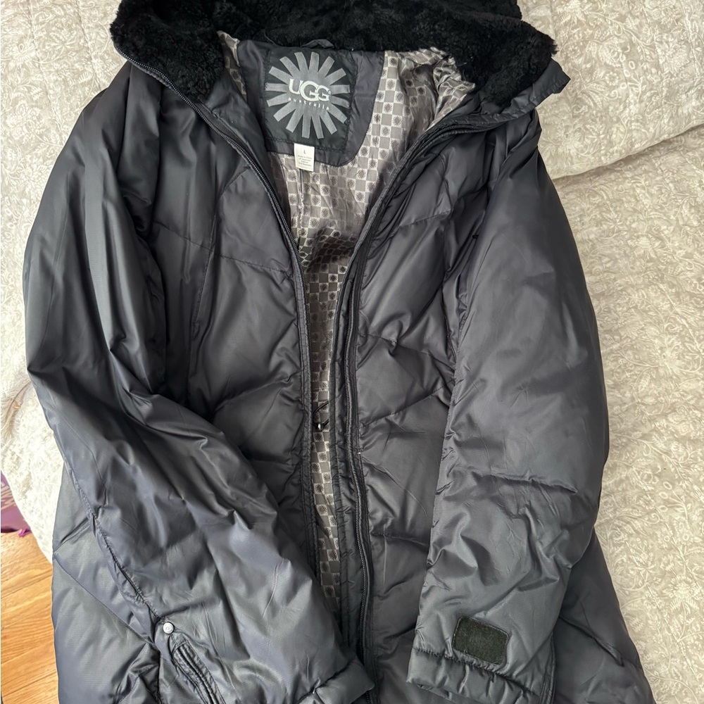 UGG Black Quilted Down Coat